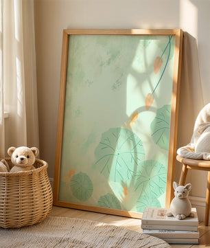 Serene Pond Scene with Goldfish and Lotus Leaves