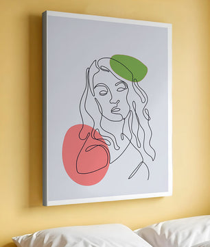 Line Art Portrait auf grauem Hintergrund mit Farbakzenten 