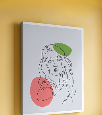 Line Art Portrait on Gray Background with Color Accents