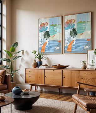 Habitación acogedora con vista al mar y faro a través de la ventana