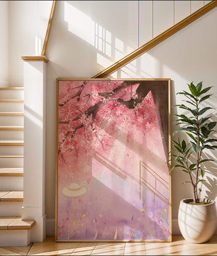 Cherry Blossom Garden with Spring Flowers and Sunlight