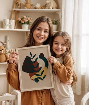 Abstract Botanical Composition with Geometric Shapes and Gold Accent - Mi tienda