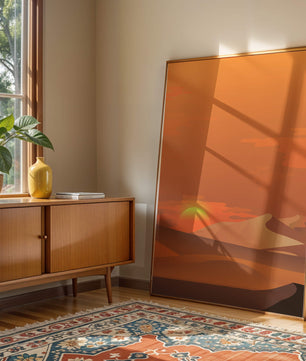 Sunset in Desert with Rolling Sand Dunes and Vibrant Orange Sky - Mi tienda