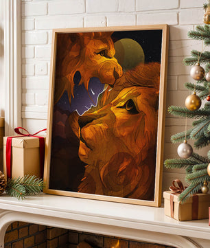 Majestic Lion Illustration in Cosmic Night Setting