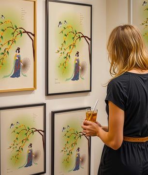 Traditional Chinese painting featuring a woman with flowers and butterflies