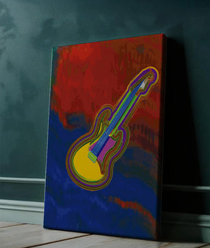 Vibrant abstract guitar illustration with bold colors