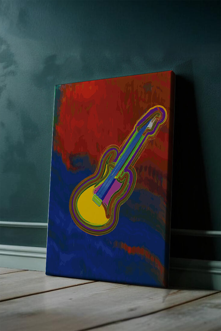 Vibrant abstract guitar illustration with bold colors