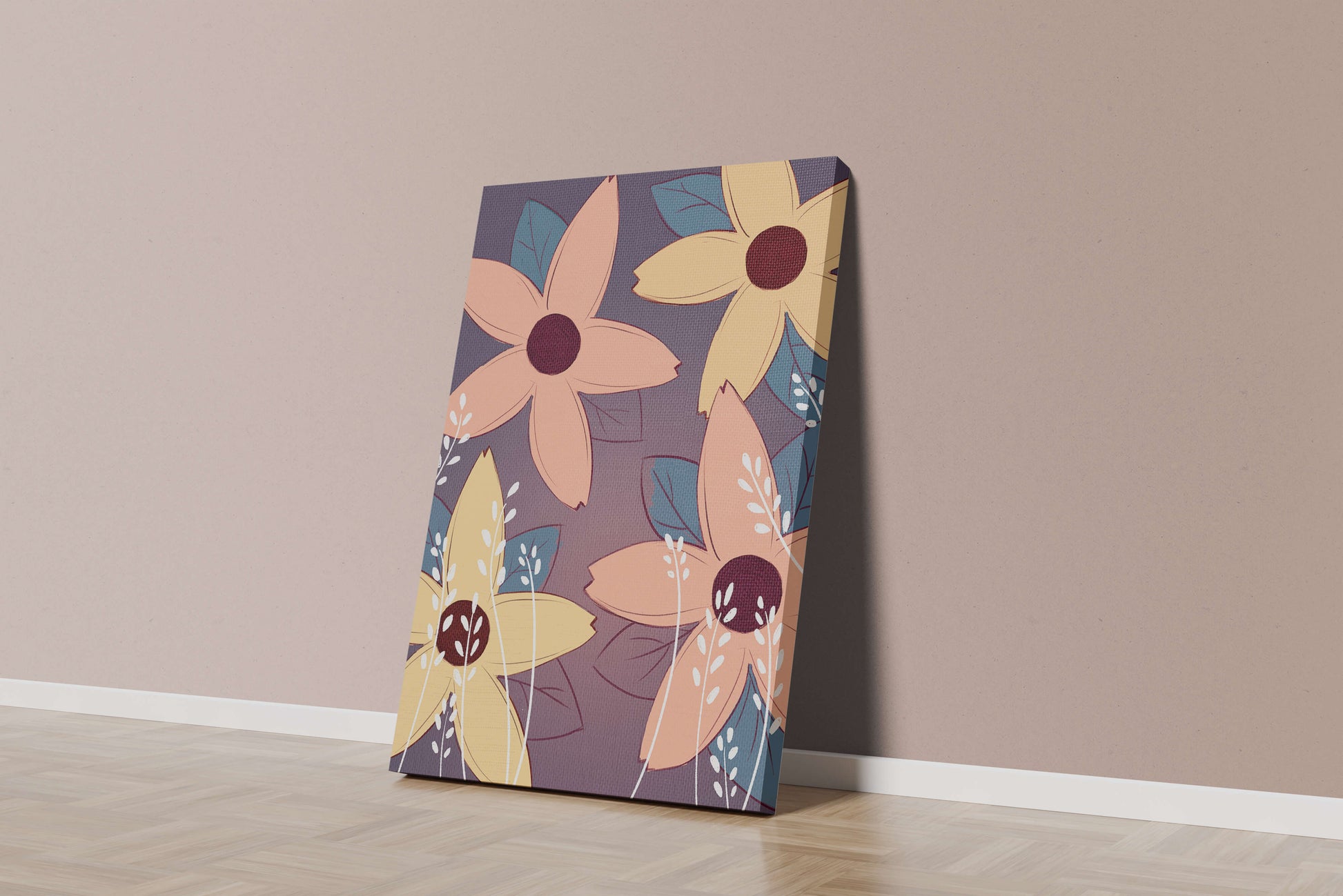 Colorful Floral Pattern with Abstract Leaves and Flowers