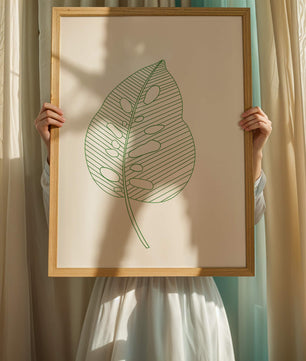 Detailed Green Leaf Line Drawing Art - Mi tienda