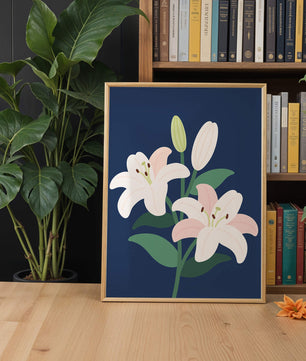 Elegante Lilien auf dunklem Blau
