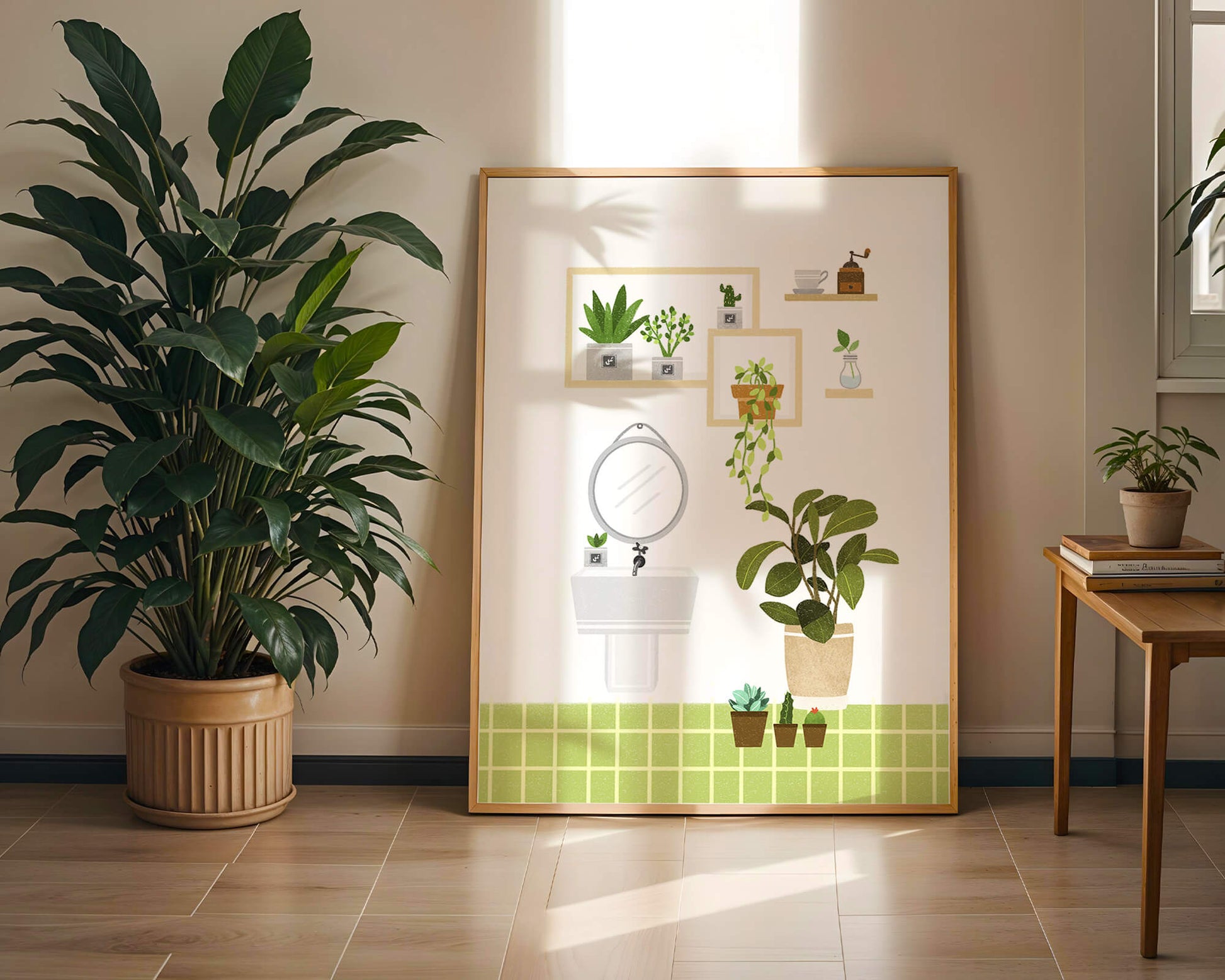 Stylish bathroom interior with plants and modern decor