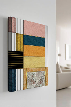 Geometric Abstract Art with Textured Blocks and Gold Accents - Mi tienda
