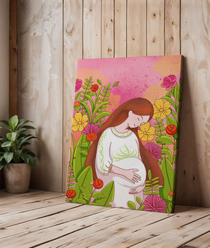 Pregnant Woman Amidst Vibrant Flowers