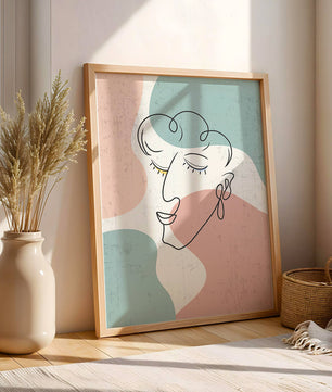 Abstract Line Art Face On Pastel Background - Mi tienda