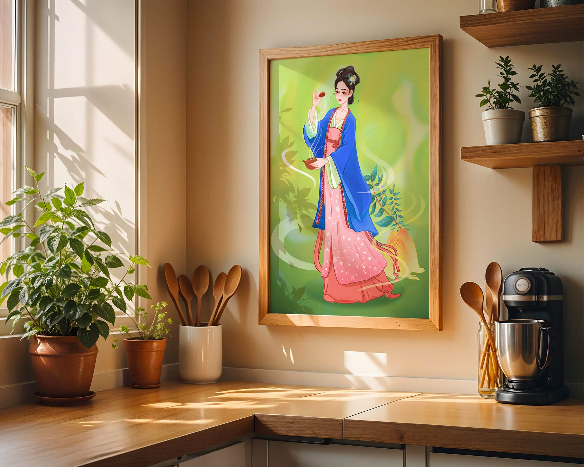 Diseño elegante de mujer en vestimenta tradicional del Este Asiático