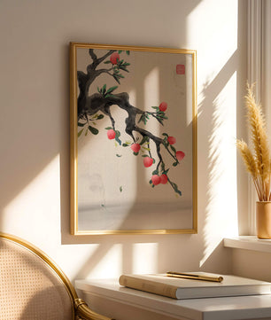Asian ink painting featuring cherry blossoms on a textured background