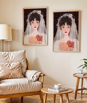 Elegant bridal portrait with floral crown and veil
