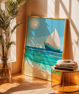 Ruhige Meereslandschaft mit Segelboot unter der Sonne