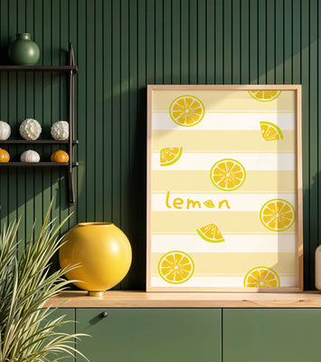 Yellow lemon slices pattern with bold stripes