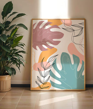 Illustration botanique abstraite avec des motifs de feuilles colorés