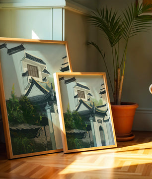 Traditional Asian architecture with lush greenery