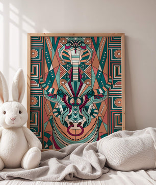Colorful Geometric Animal and Snake Art Design with Tribal Patterns