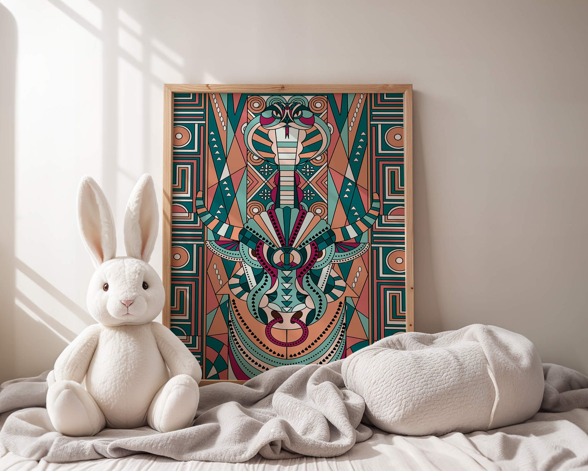 Colorful Geometric Animal and Snake Art Design with Tribal Patterns