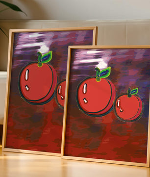 Dos manzanas abstractas con fondo colorido