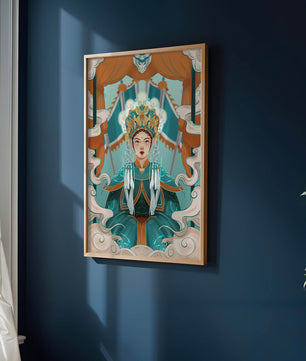 Illustration élégante d'une princesse orientale avec une tenue royale et des éléments mythiques