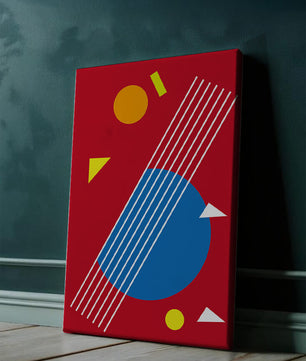Formas geométricas abstractas con colores y líneas audaces