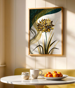 Golden flower artwork with abstract background for contemporary decor