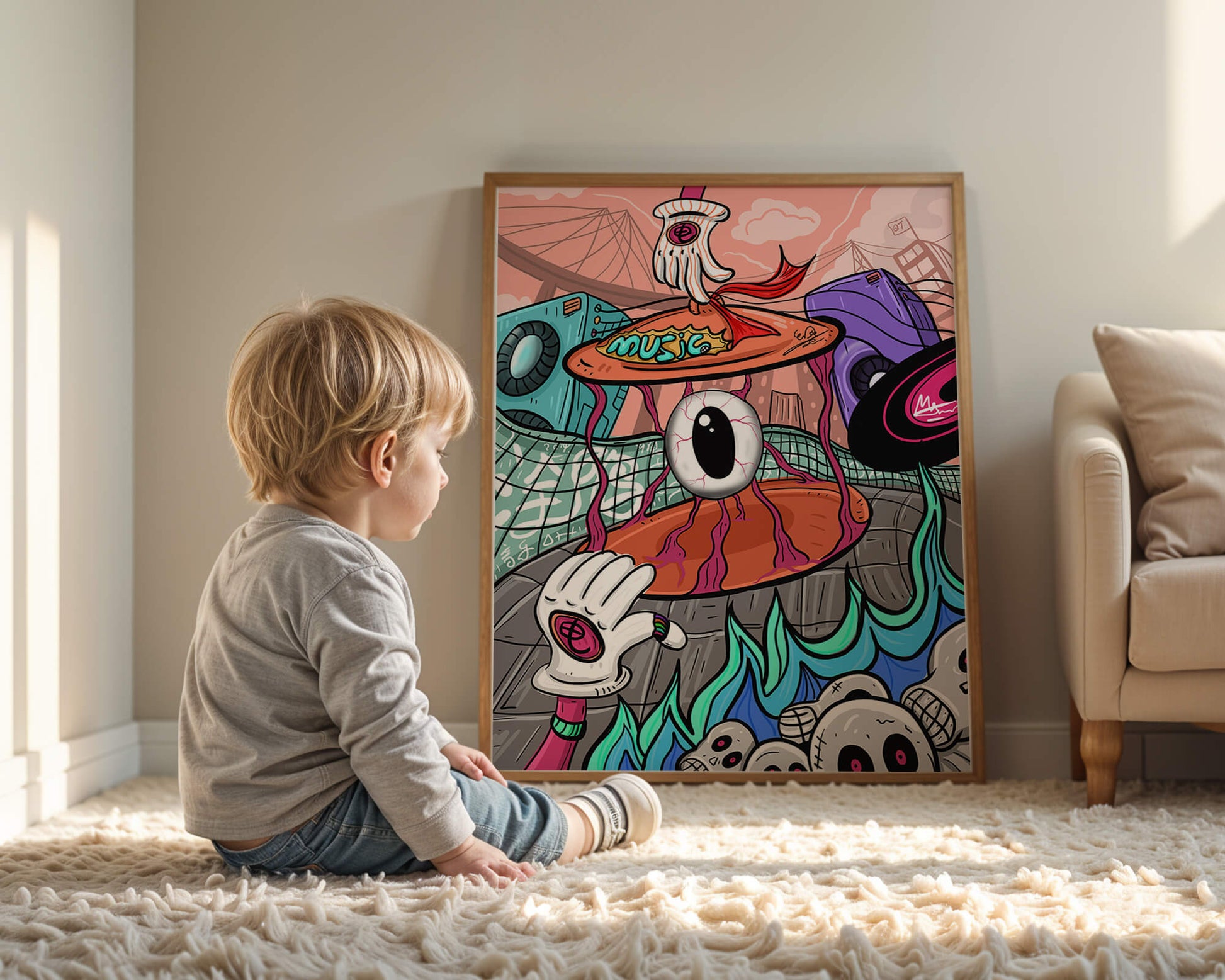 Colorful abstract surrealism illustration featuring vivid eye and surreal elements