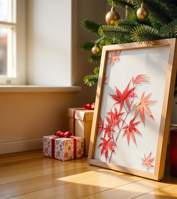 Delicate red maple leaves on white background