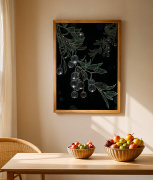 Elegante botanische Illustration mit leuchtenden Früchten und Blättern