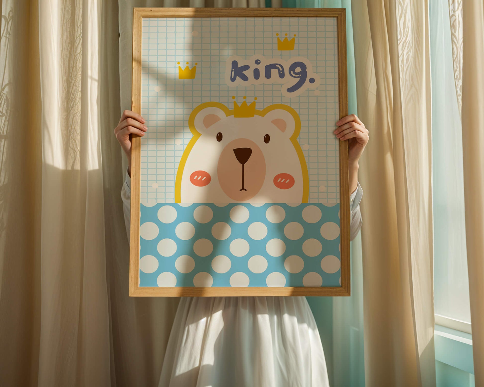 Adorable bear illustration with crown and playful text