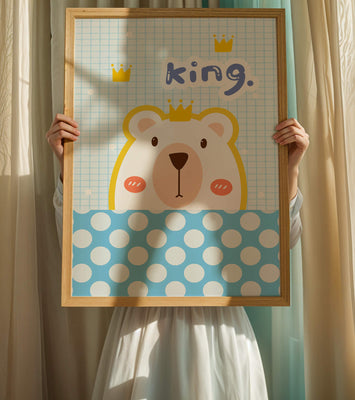Adorable bear illustration with crown and playful text
