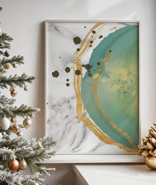 Elegant abstract design with gold accents and teal hues