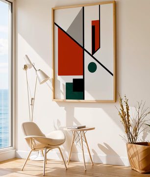 Geometric Abstract Art with Red and Green Accents