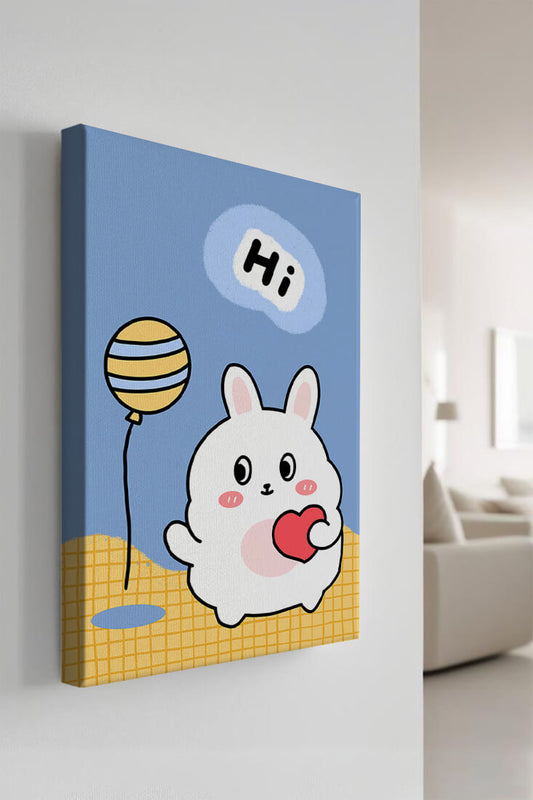 Adorable cartoon bunny with balloon and heart illustration