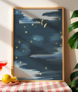Ciel nocturne abstrait avec lucioles lumineuses