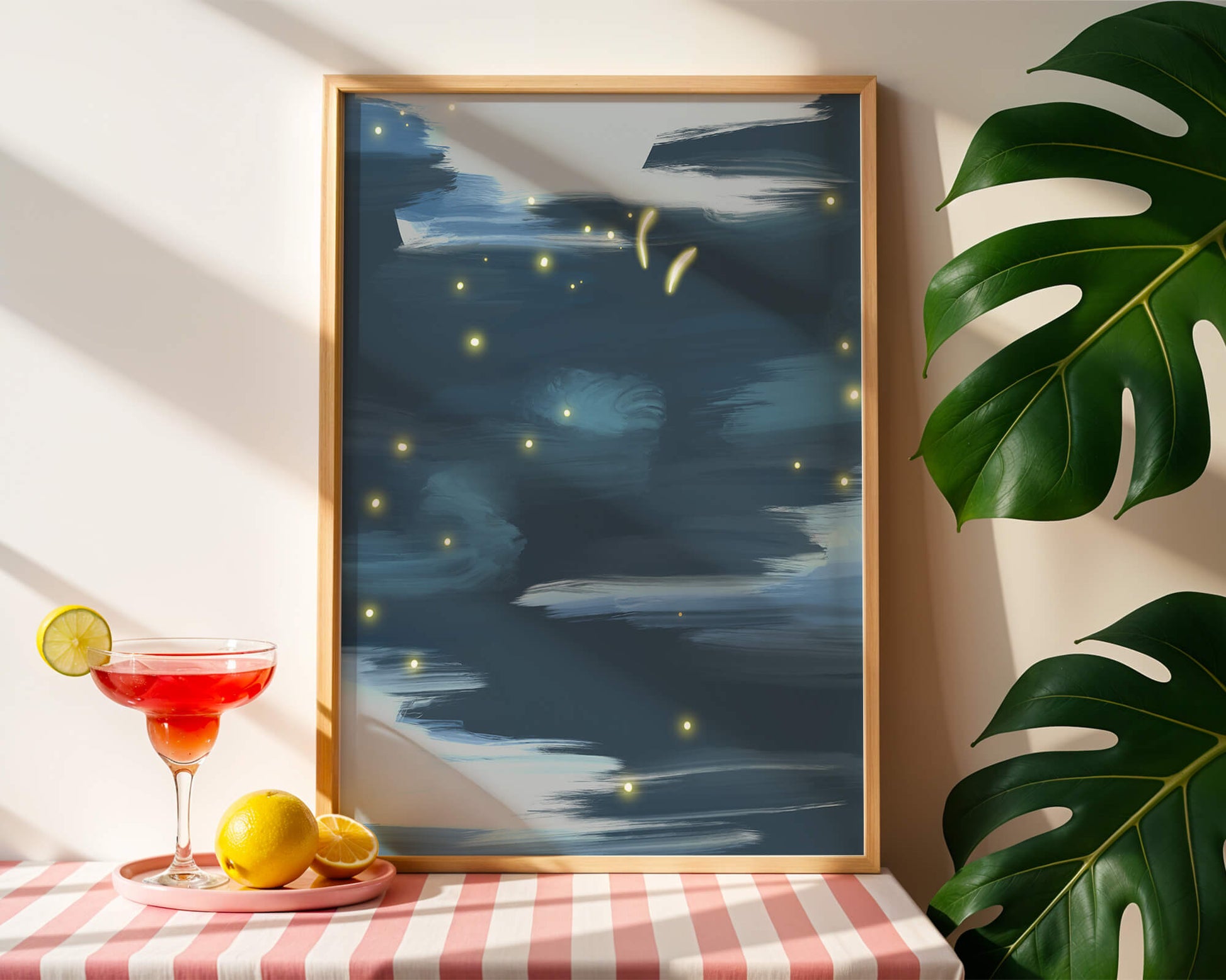 Ciel nocturne abstrait avec lucioles lumineuses
