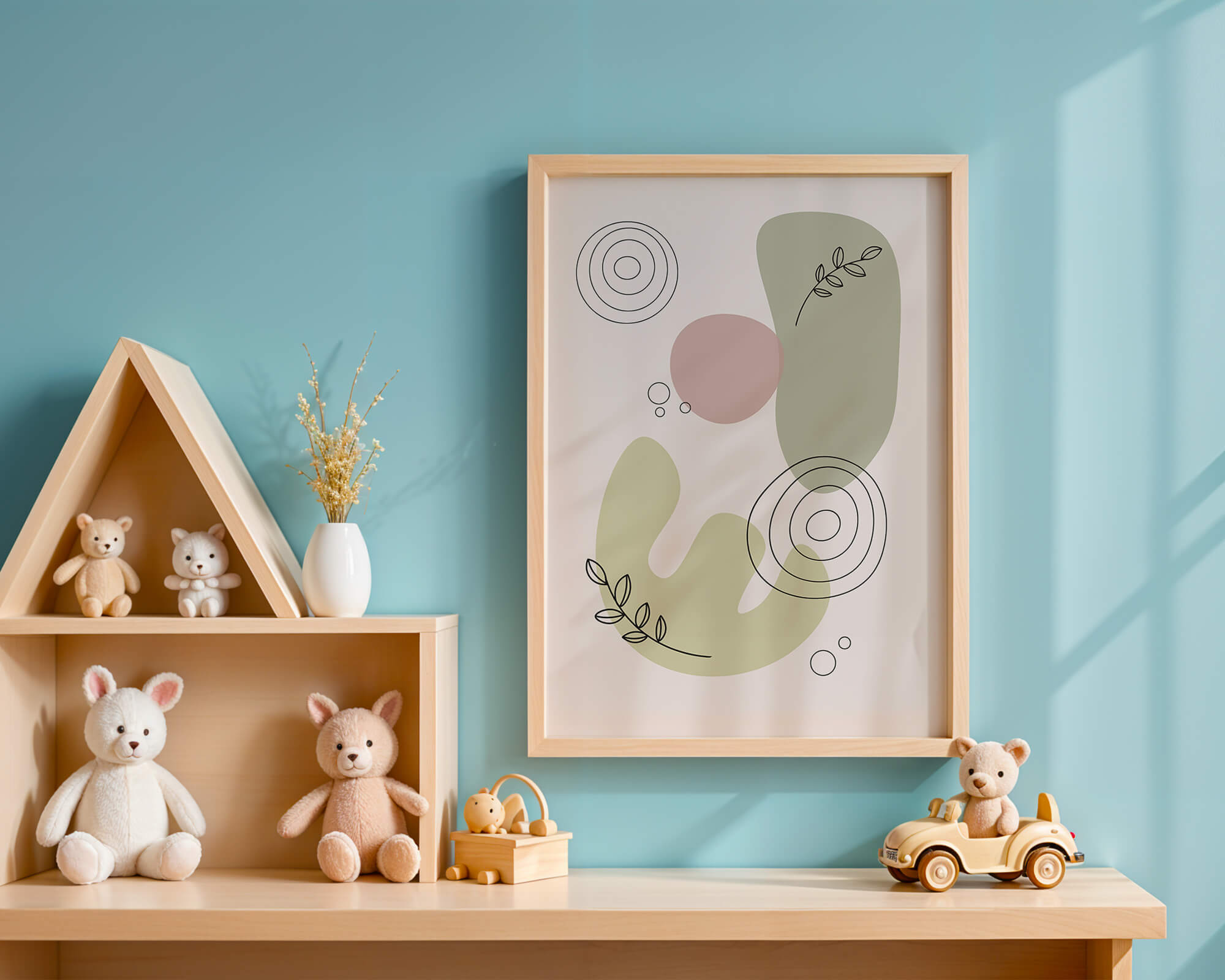 Abstract shapes and leaves in minimalistic design