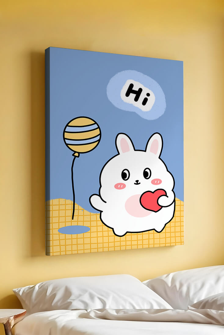 Adorable cartoon bunny with balloon and heart illustration