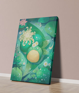 Scène aquatique luxuriante avec des fleurs de lotus et des feuilles vertes