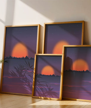Sunset Over Mountains with Starry Sky