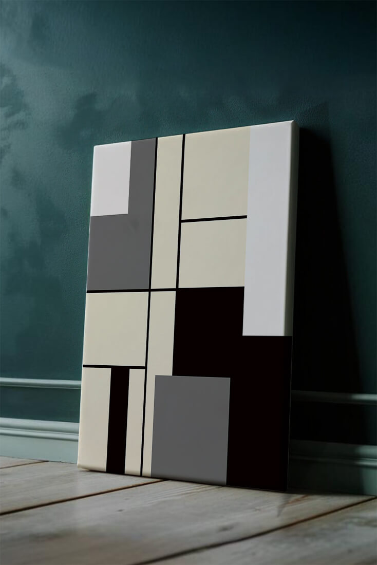 Abstract geometric design with muted shades and bold lines