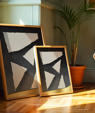 Abstract geometric design with gold and black elements