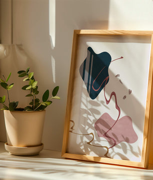 Abstract Minimalist Art with Curved Lines and Golden Accents