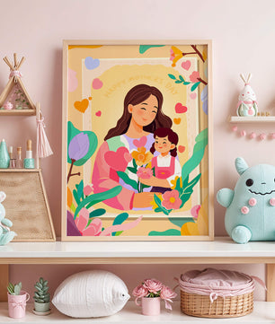 Ilustración de madre e hija con flores para el Día de la Madre