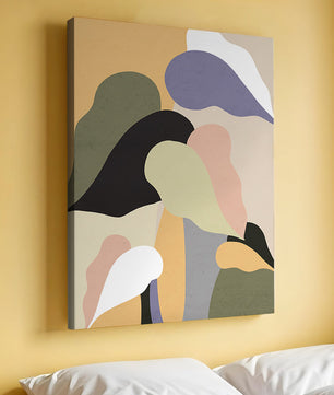 Abstract organic shapes in pastel colors with textured background